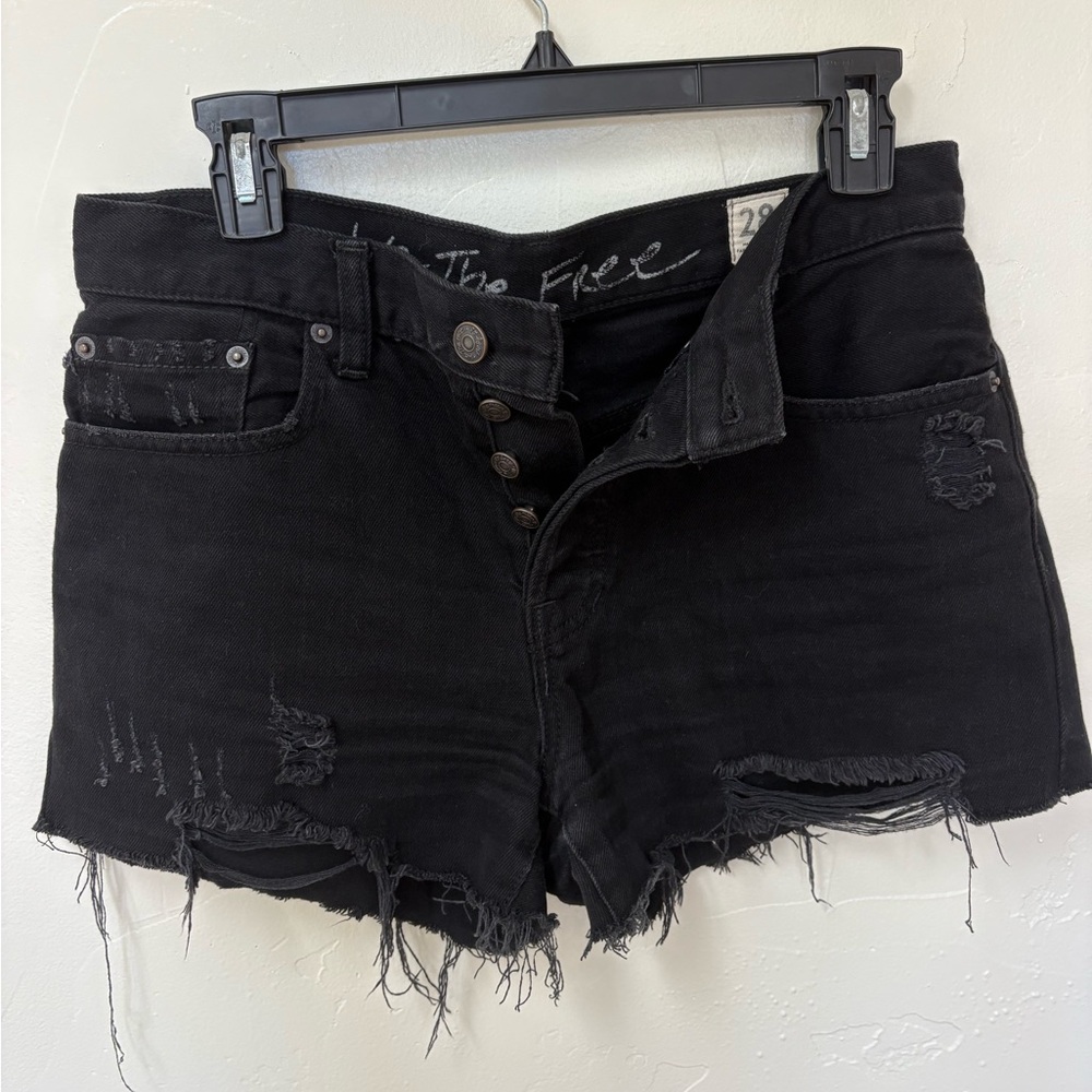 Free People Black Distressed Denim Shorts